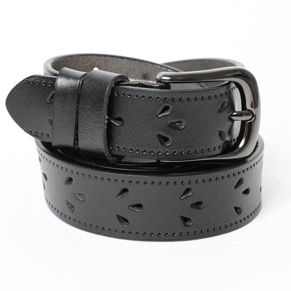 Petal Cut-Out Genuine Leather Belt | Black